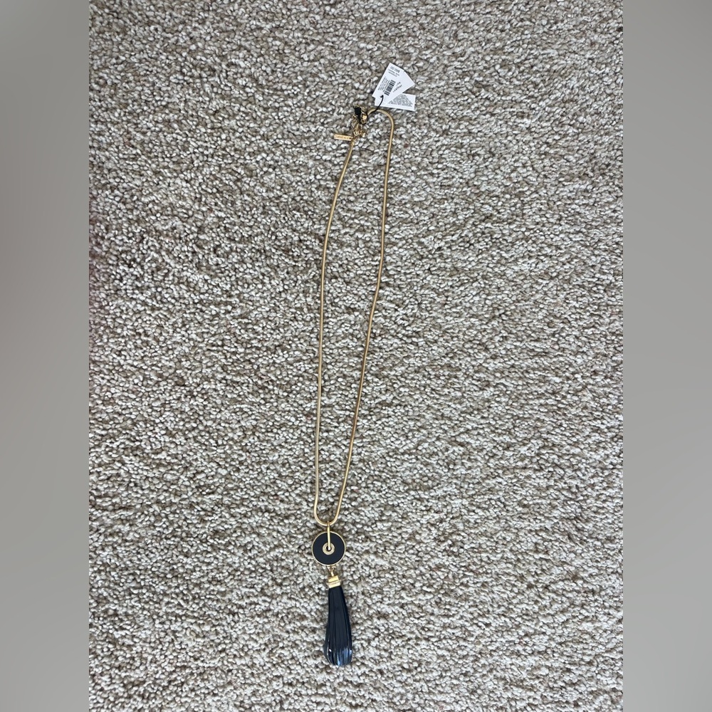 WHBM Gold and Genuine Leather Black Pendant Necklace